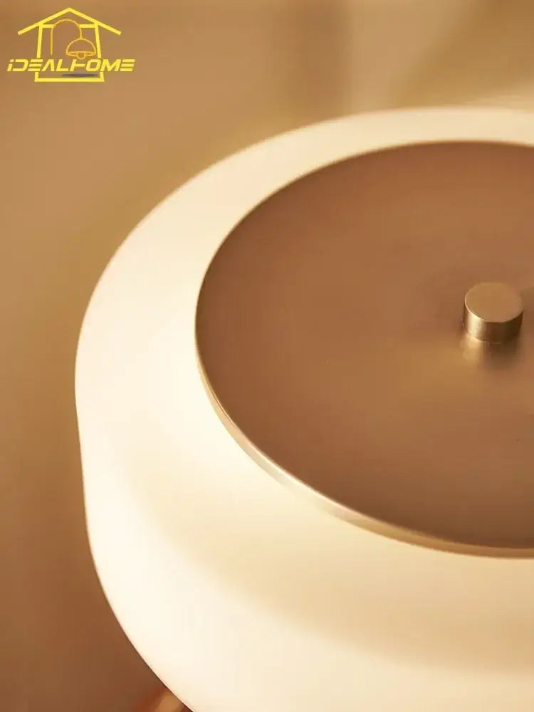 Cream Glass Table Lamp with Brushed Metal Base