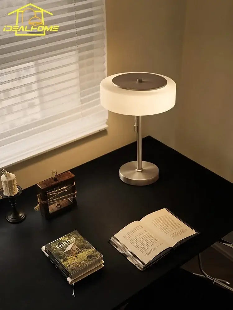 Cream Glass Table Lamp with Brushed Metal Base