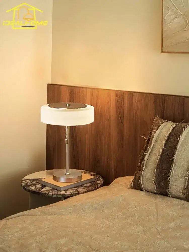 Cream Glass Table Lamp with Brushed Metal Base