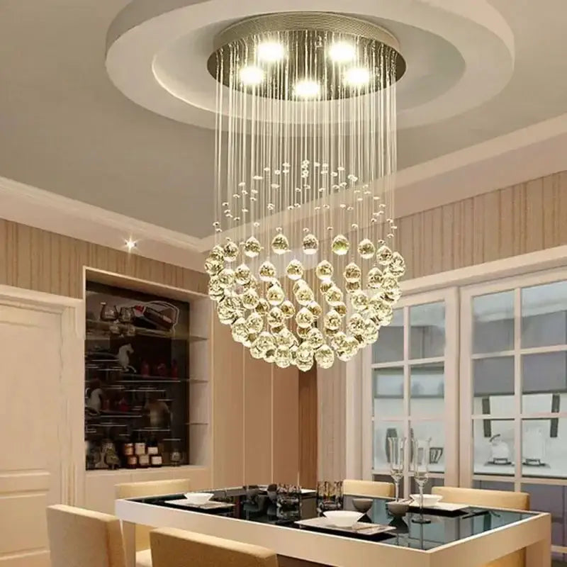 Gold Crystal Ceiling Chandelier with Adjustable Height