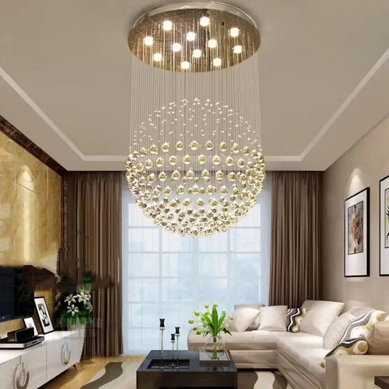 Gold Crystal Ceiling Chandelier with Adjustable Height