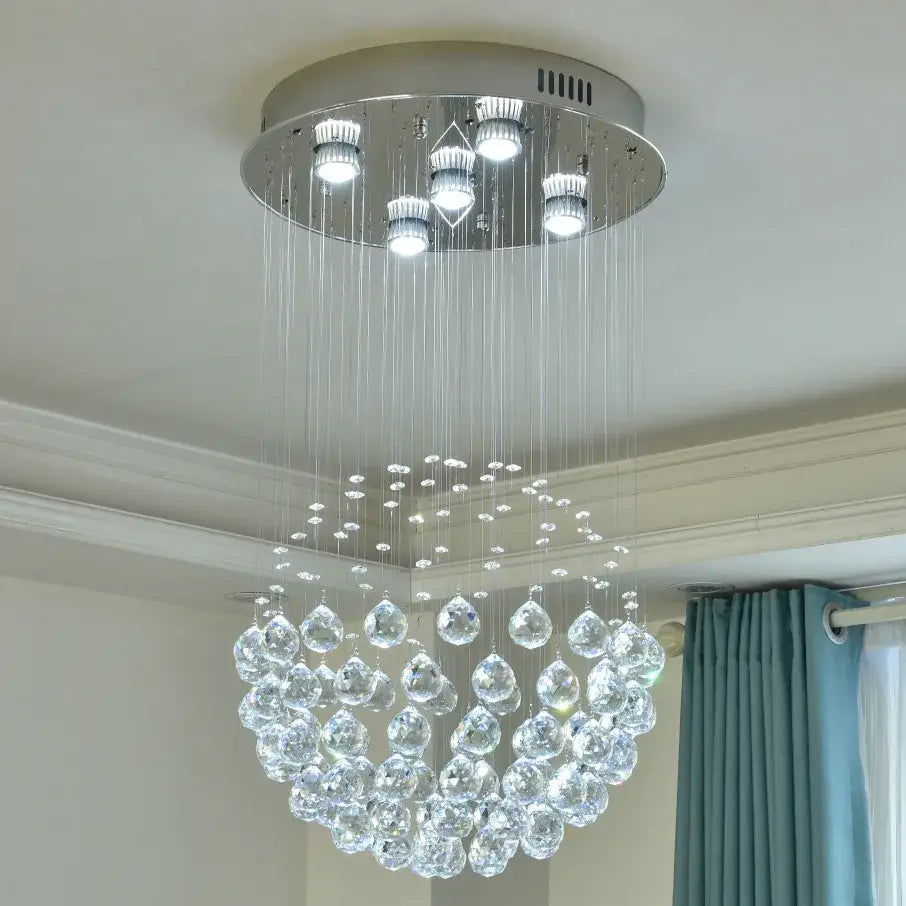 Gold Crystal Ceiling Chandelier with Adjustable Height