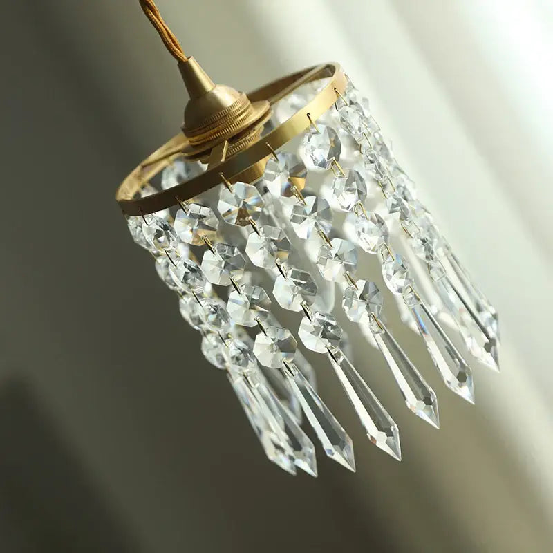 Crystal Brass Pendant Light with Cascading Beads