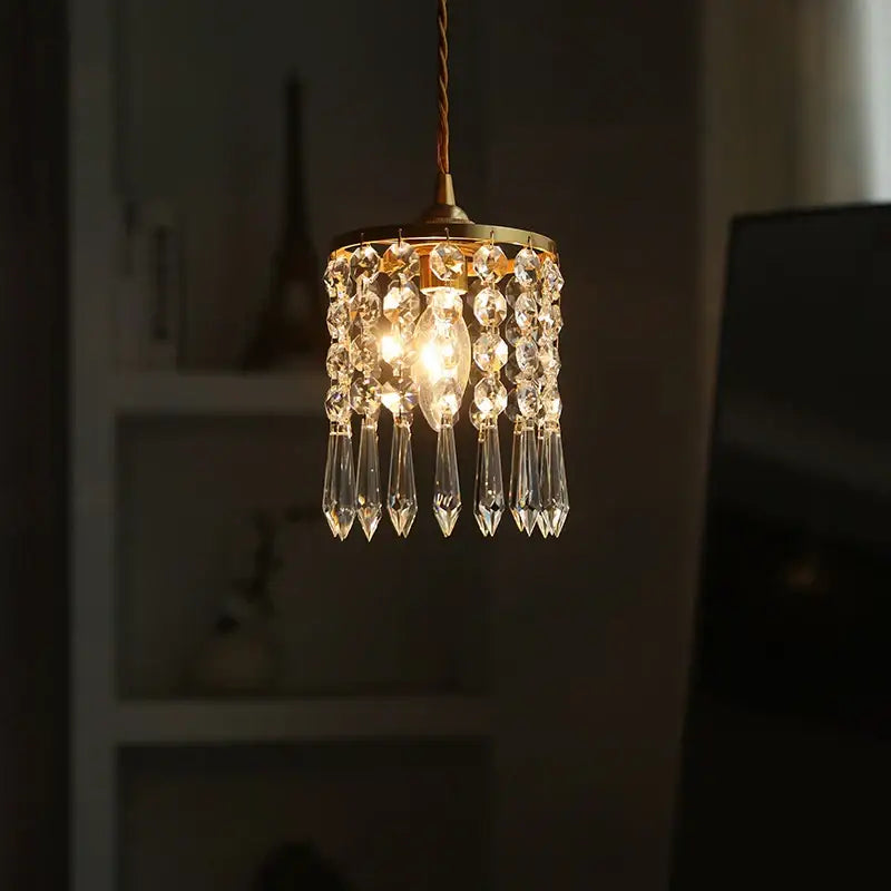 Crystal Brass Pendant Light with Cascading Beads