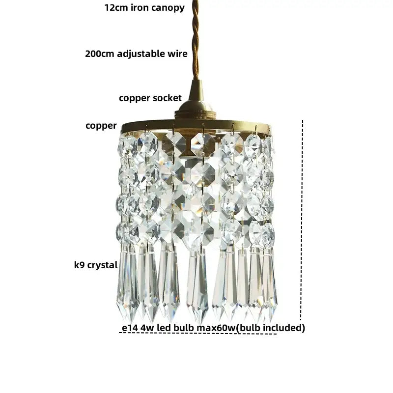 Crystal Brass Pendant Light with Cascading Beads