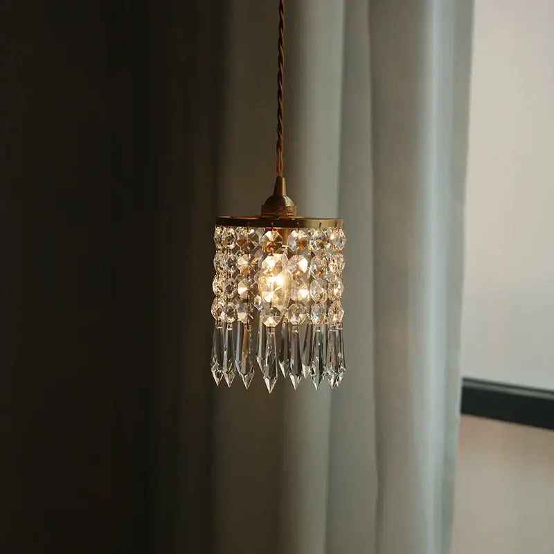 Crystal Brass Pendant Light with Cascading Beads