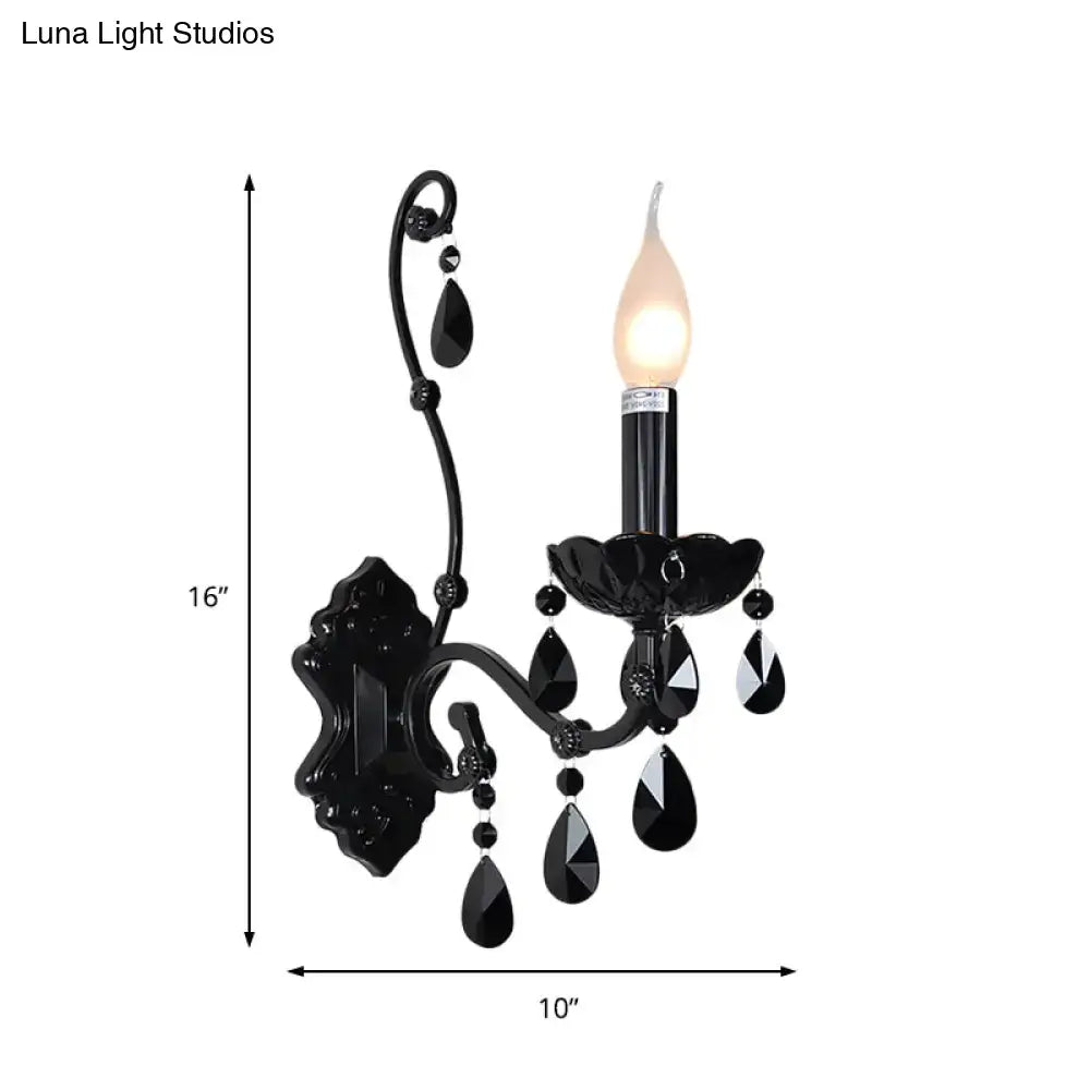 Black Crystal Wall Sconce Cast Iron Shade Option