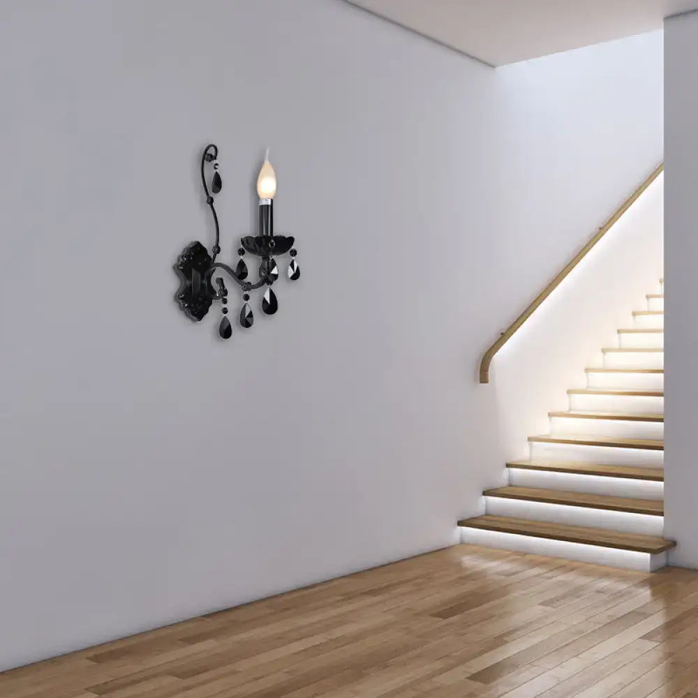 Black Crystal Wall Sconce Cast Iron Shade Option