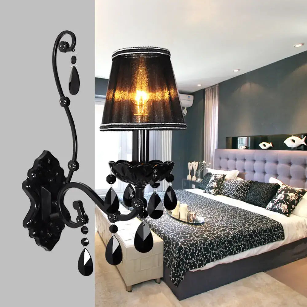 Black Crystal Wall Sconce Cast Iron Shade Option