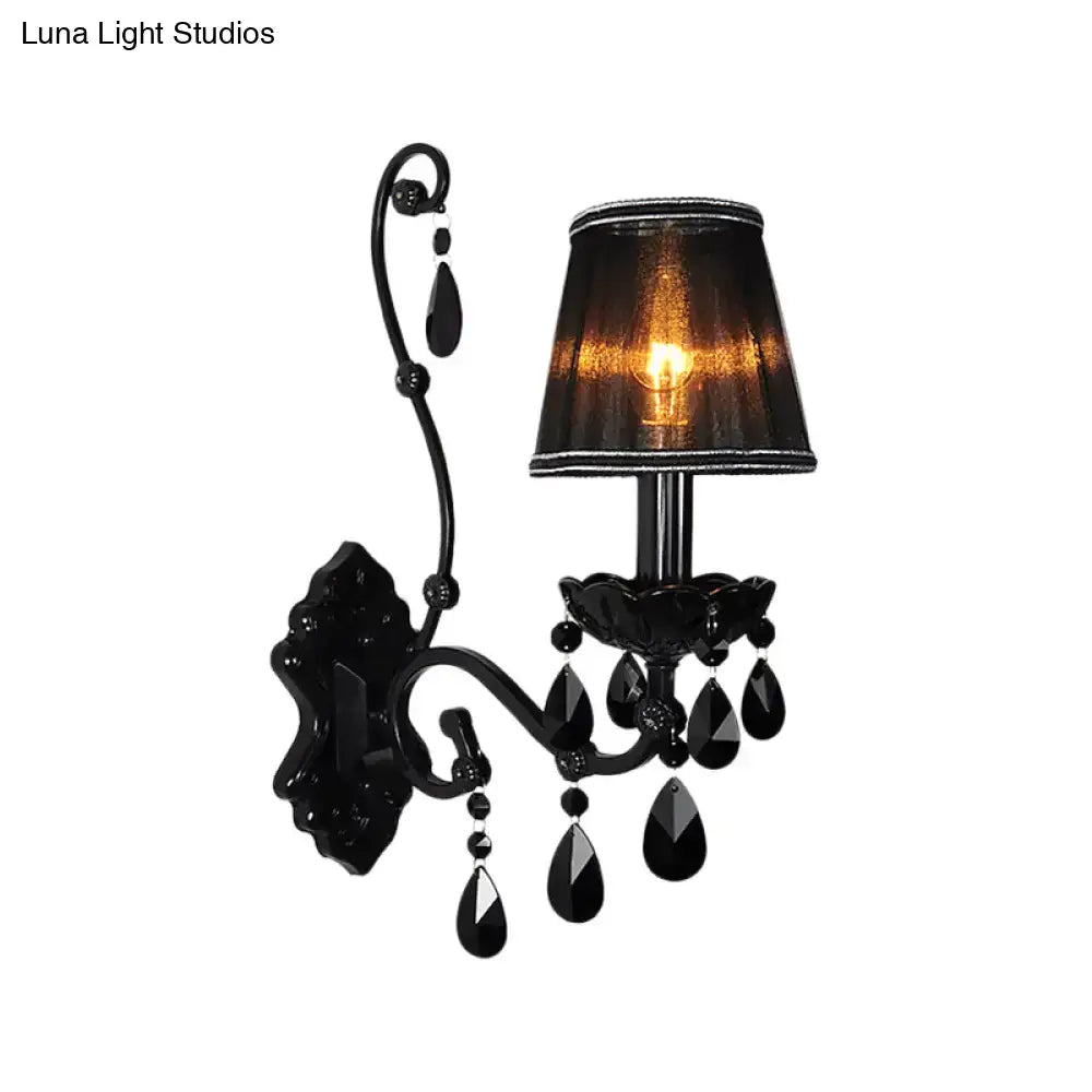 Black Crystal Wall Sconce Cast Iron Shade Option