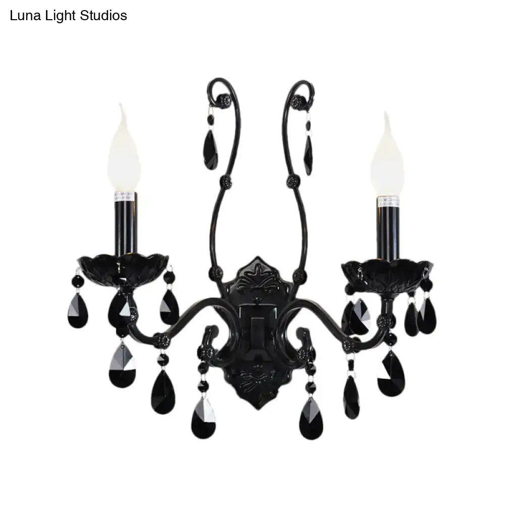 Black Crystal Wall Sconce Cast Iron Shade Option