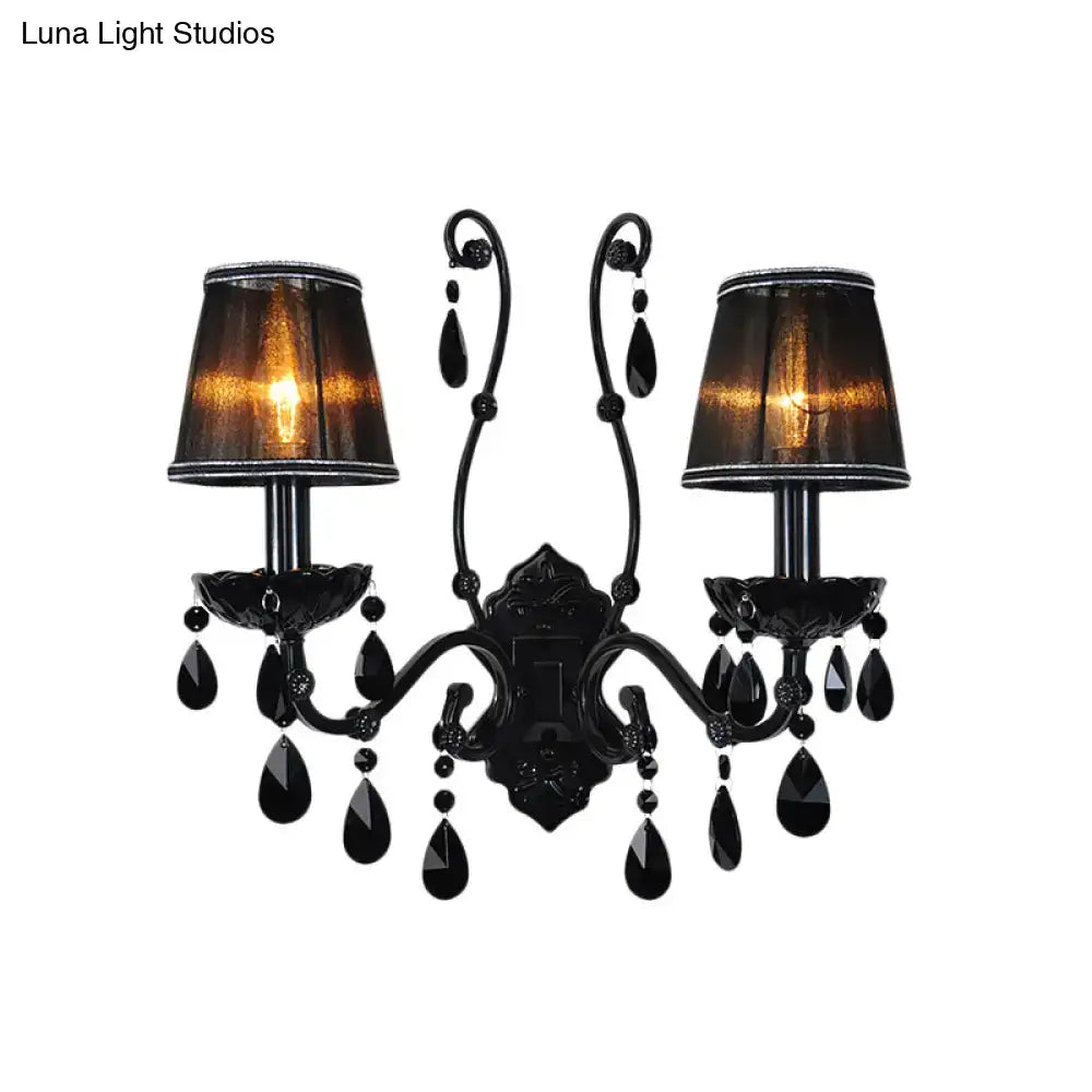 Black Crystal Wall Sconce Cast Iron Shade Option