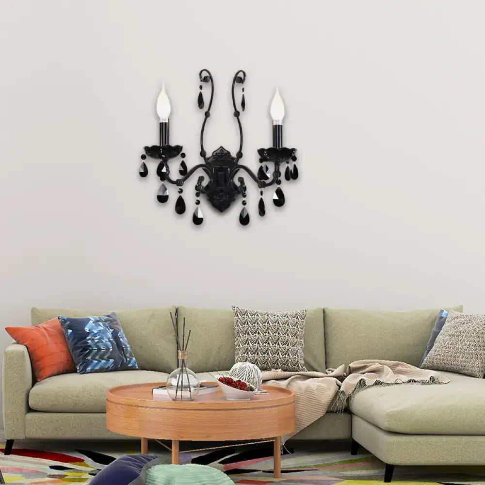 Black Crystal Wall Sconce Cast Iron Shade Option
