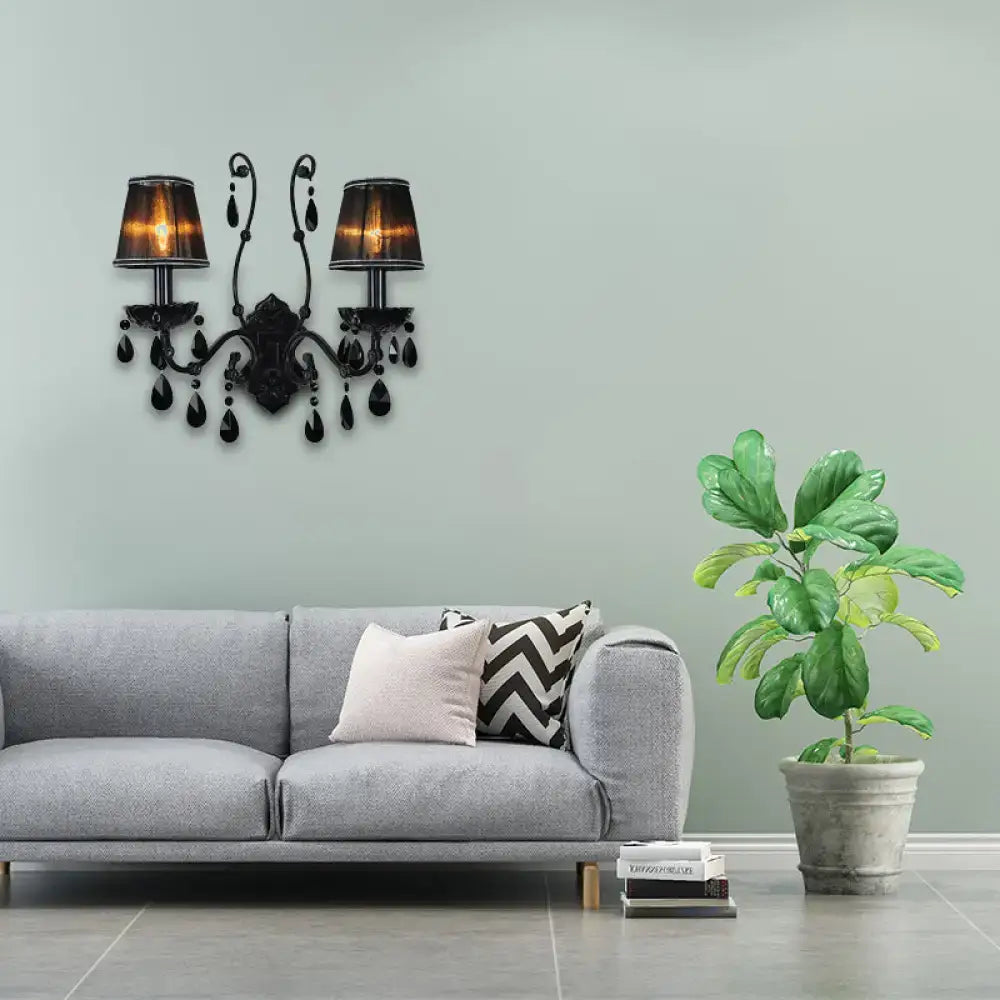 Black Crystal Wall Sconce Cast Iron Shade Option