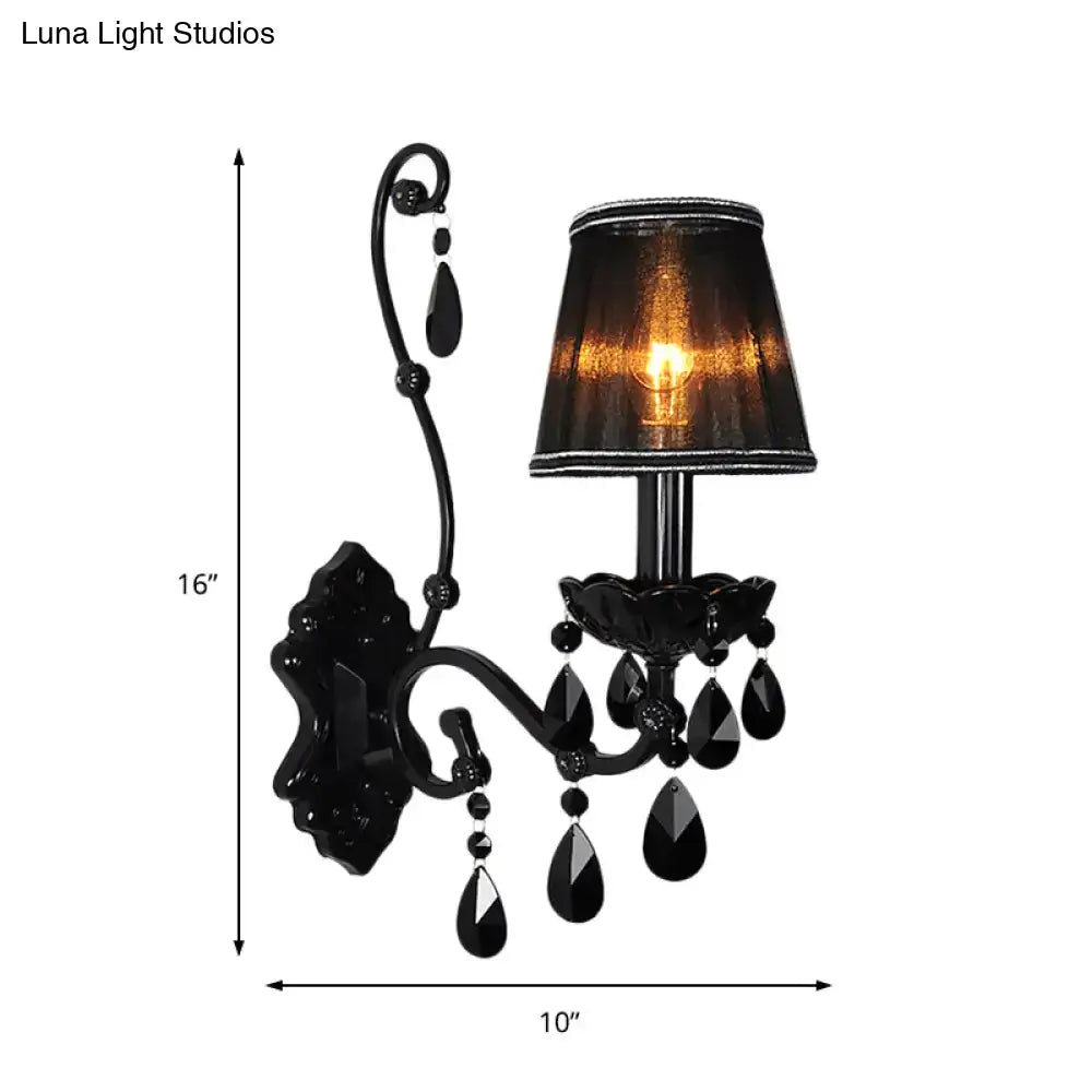 Black Crystal Wall Sconce Cast Iron Shade Option