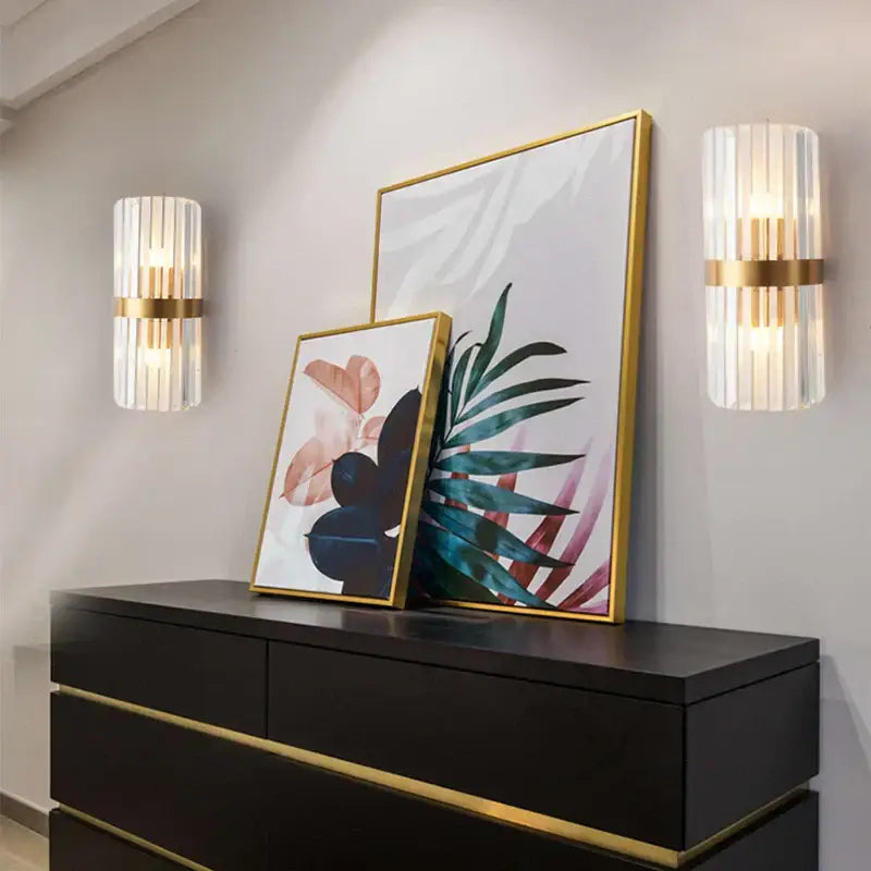 Gold Crystal LED Rod Bedroom Wall Sconce