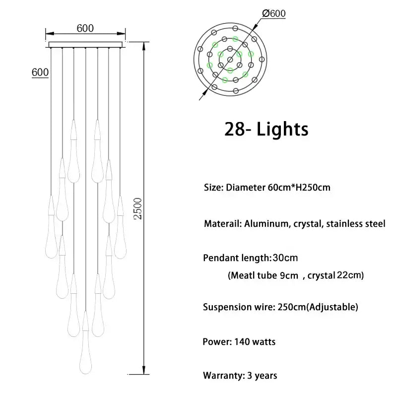 Gold Crystal Teardrop 49-Light Cascading Chandelier
