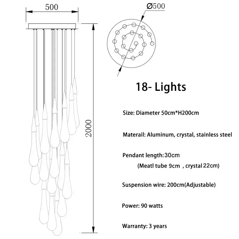 Gold Crystal Teardrop 49-Light Cascading Chandelier