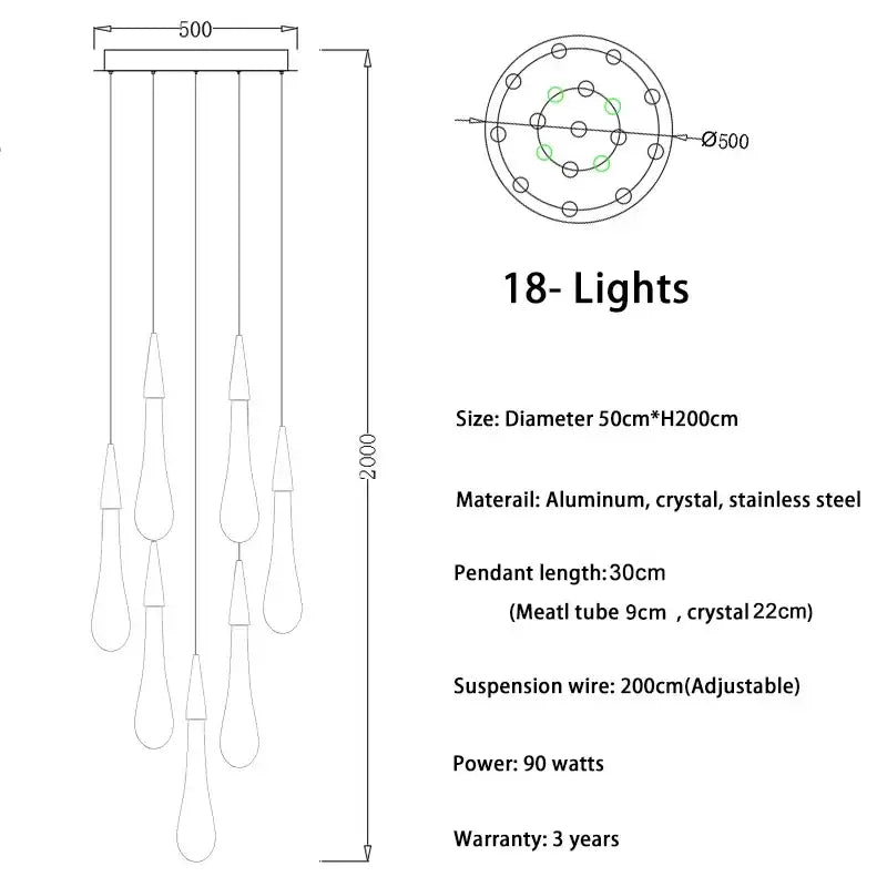 Gold Crystal Teardrop 49-Light Cascading Chandelier