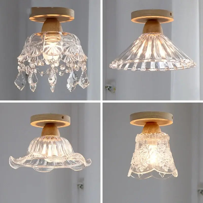 Wood Crystal Ceiling Lamp