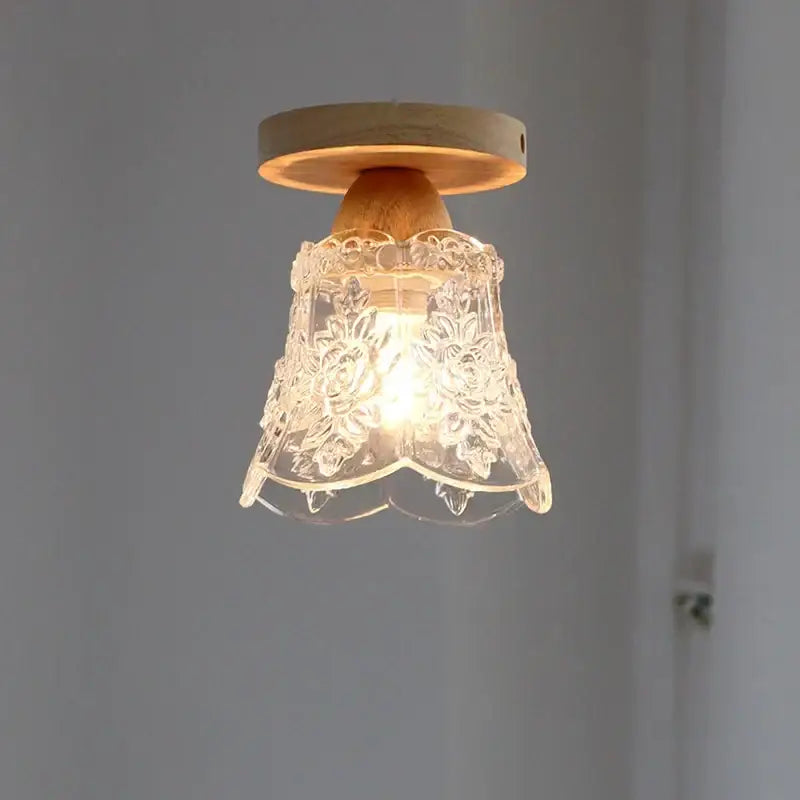 Wood Crystal Ceiling Lamp