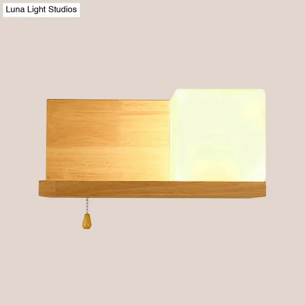 Beige Wood Cubic Wall Sconce