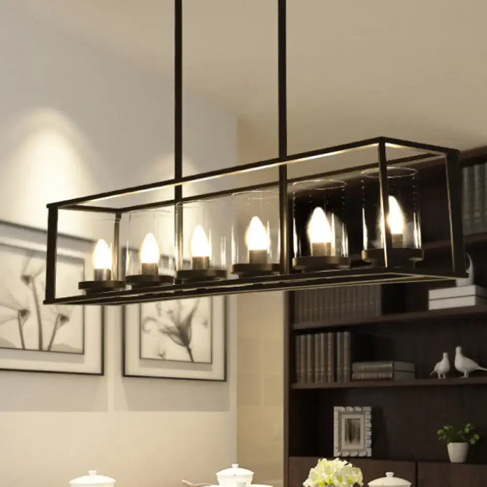 Black Clear Glass Six-Light Island Pendant