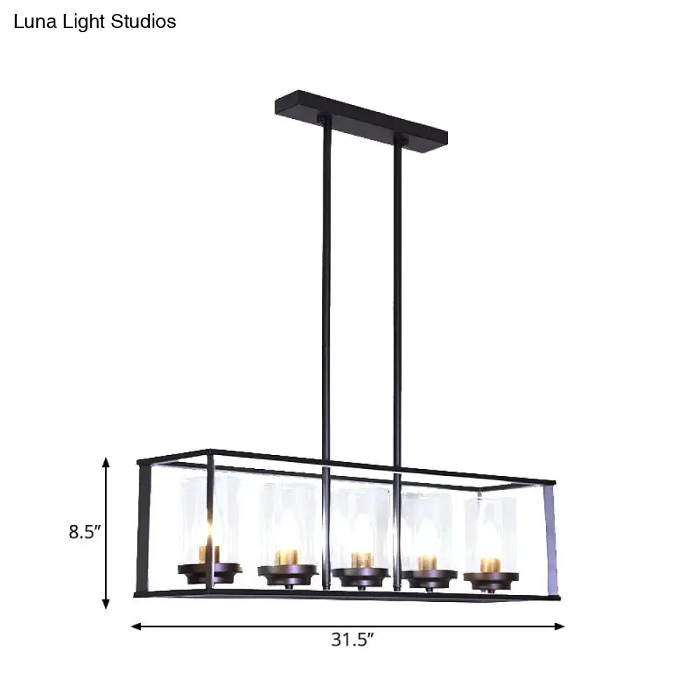 Black Clear Glass Six-Light Island Pendant