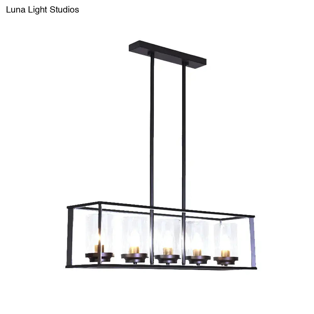 Black Clear Glass Six-Light Island Pendant
