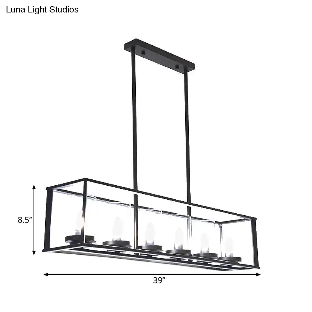 Black Clear Glass Six-Light Island Pendant