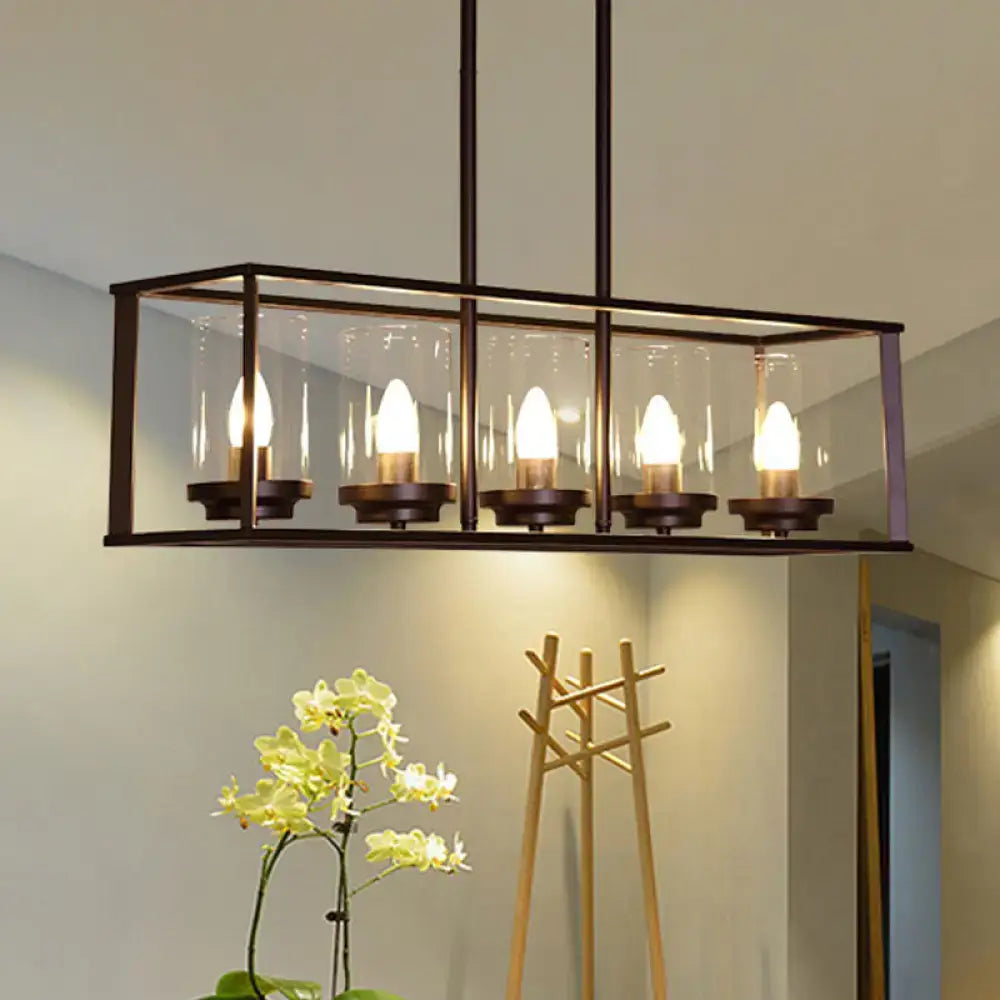 Black Clear Glass Six-Light Island Pendant