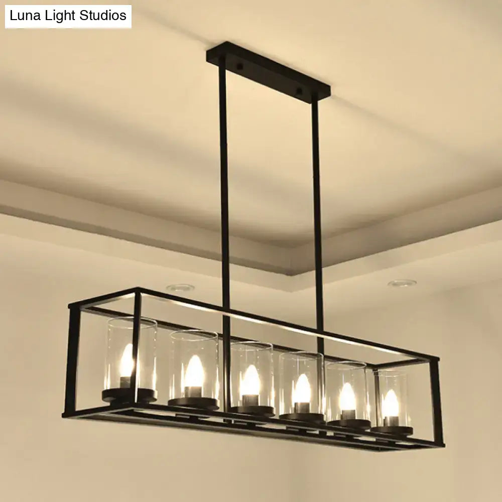 Black Clear Glass Six-Light Island Pendant