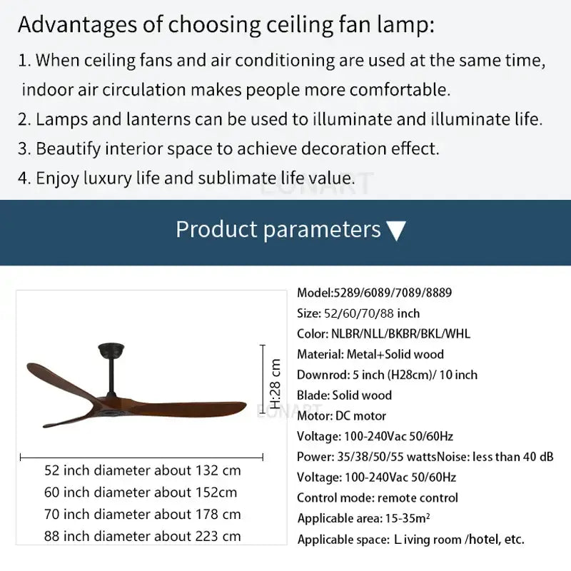 Solid Wood DC Ceiling Fan