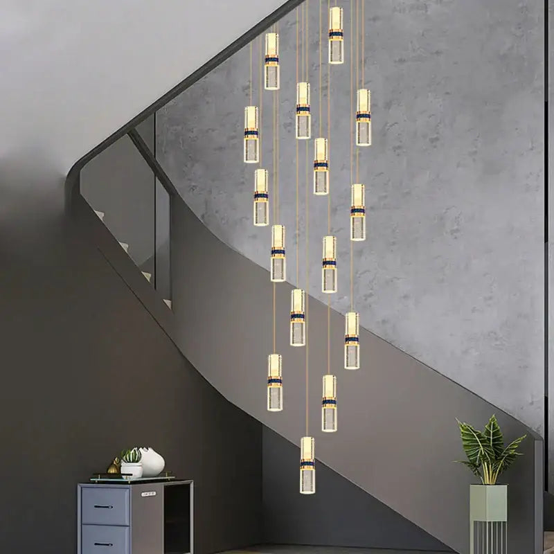 Gold Crystal 18-Light Stairway Chandelier