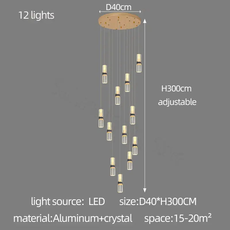 Gold Crystal 18-Light Stairway Chandelier
