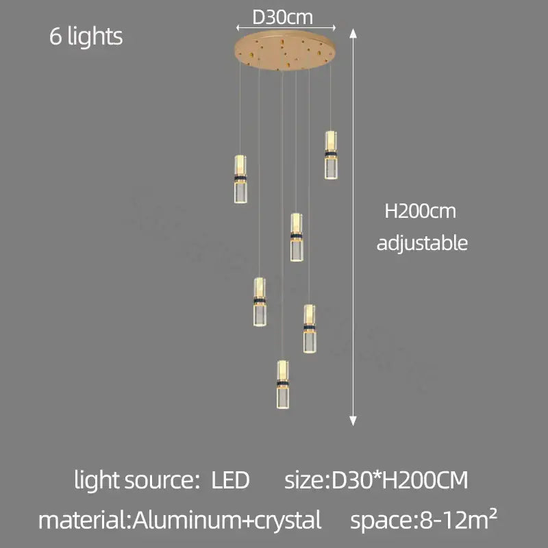 Gold Crystal 18-Light Stairway Chandelier
