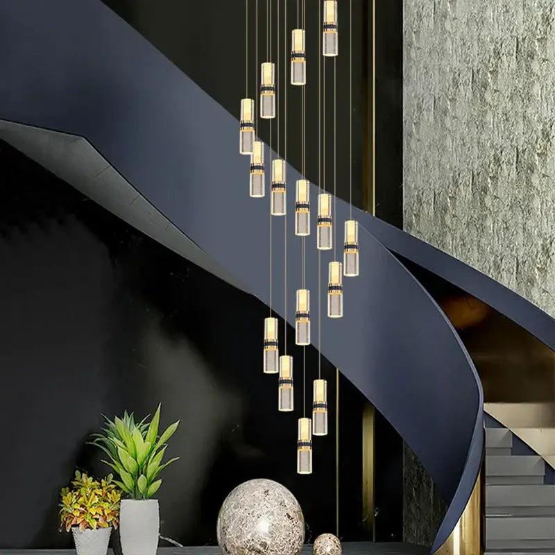 Gold Crystal 18-Light Stairway Chandelier
