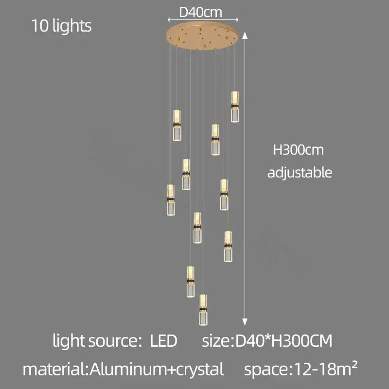 Gold Crystal 18-Light Stairway Chandelier