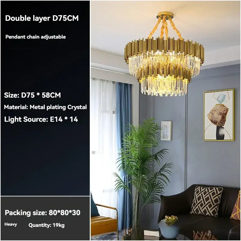 Gold Crystal Living Room Ceiling Pendant