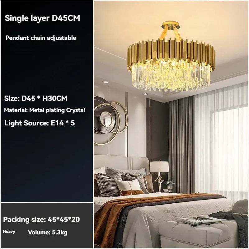 Gold Crystal Living Room Ceiling Pendant