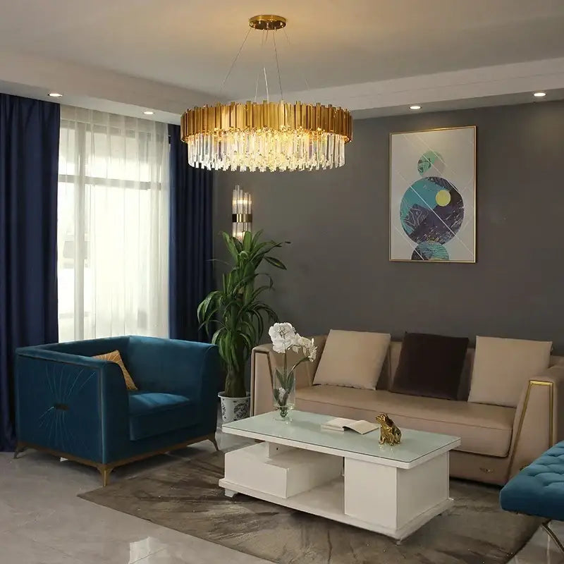 Gold Crystal Living Room Ceiling Pendant