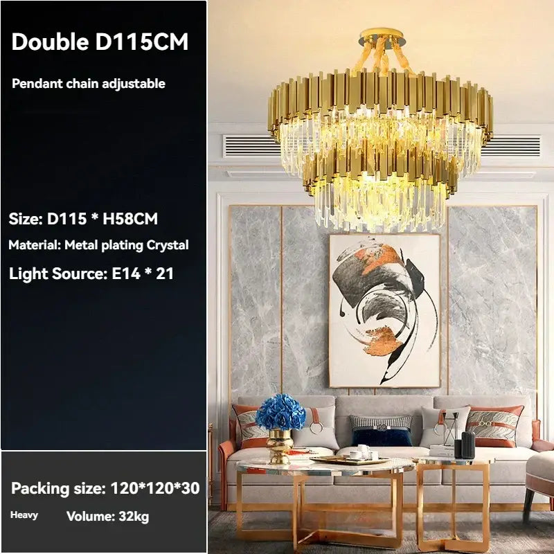 Gold Crystal Living Room Ceiling Pendant