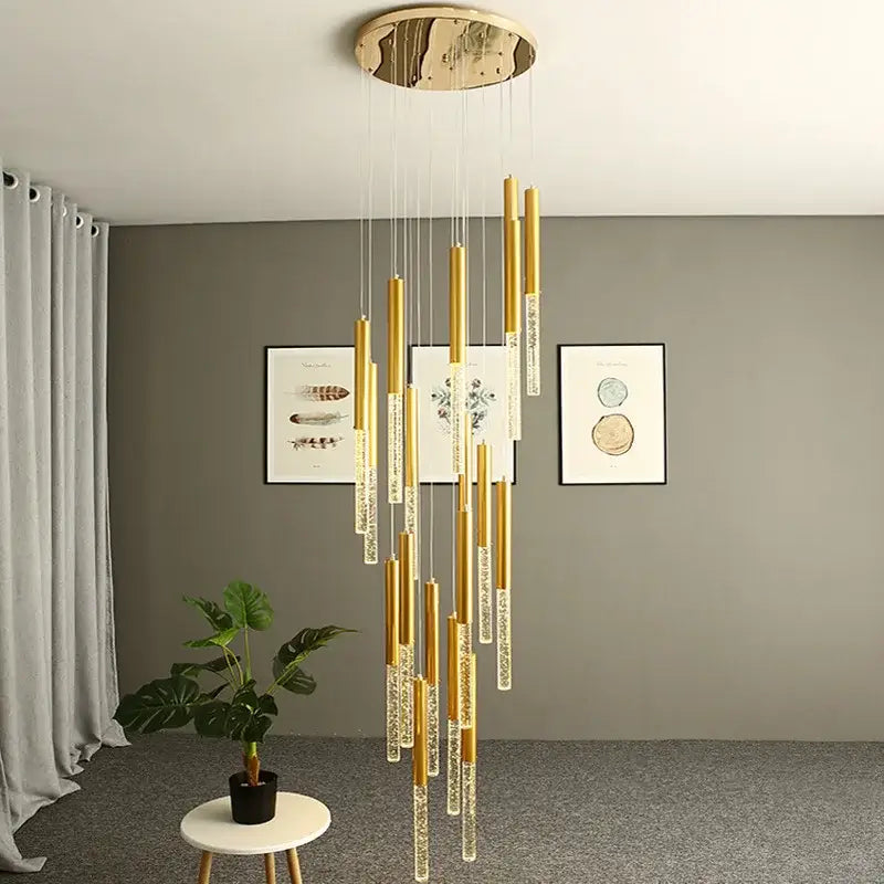 Gold Crystal 46-Light Nordic Rod Chandelier