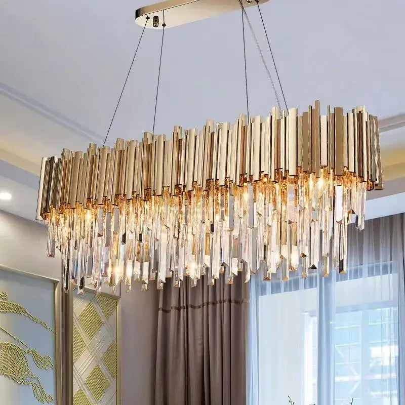 Rectangular Gold Crystal Chandelier