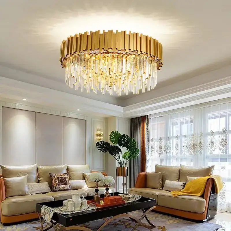 Rectangular Gold Crystal Chandelier