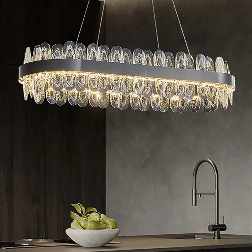 Black Crystal Pendant Light 2-Ring Design