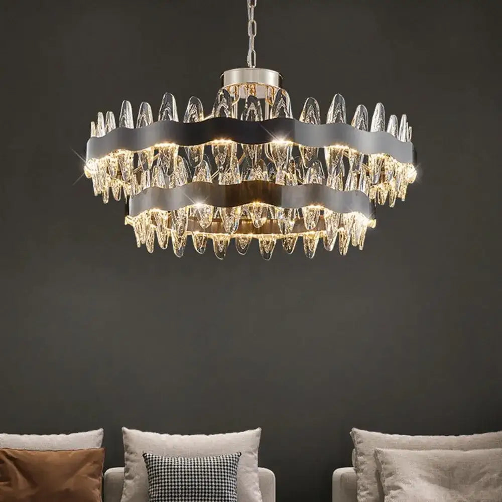 Black Crystal Pendant Light 2-Ring Design