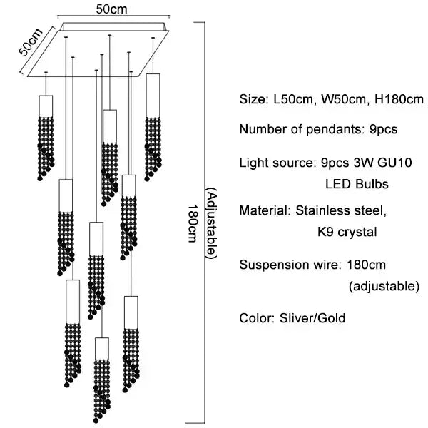 Warm Crystal Staircase Chandelier