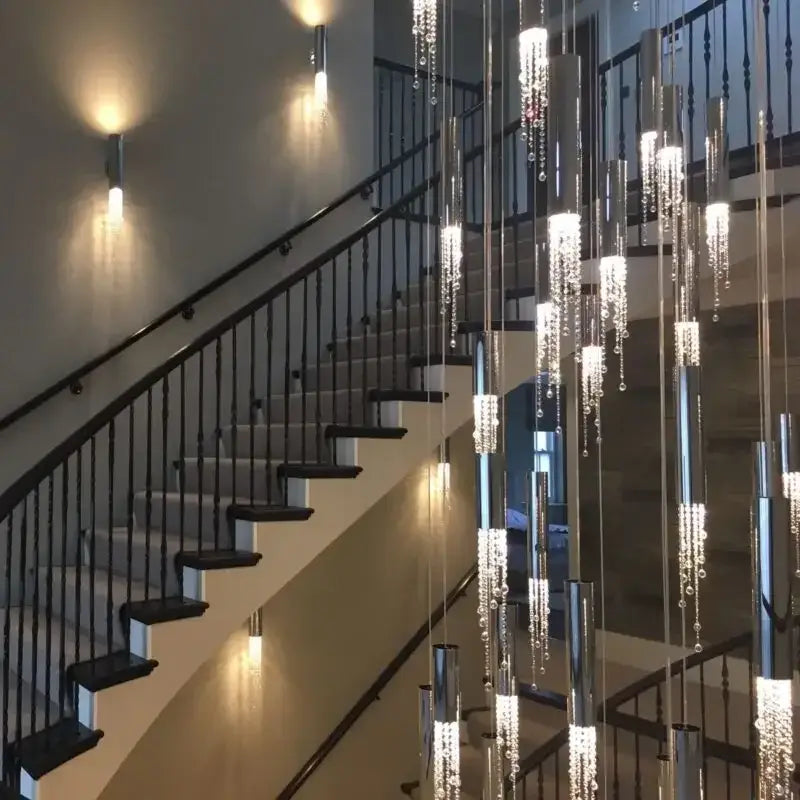 Warm Crystal Staircase Chandelier