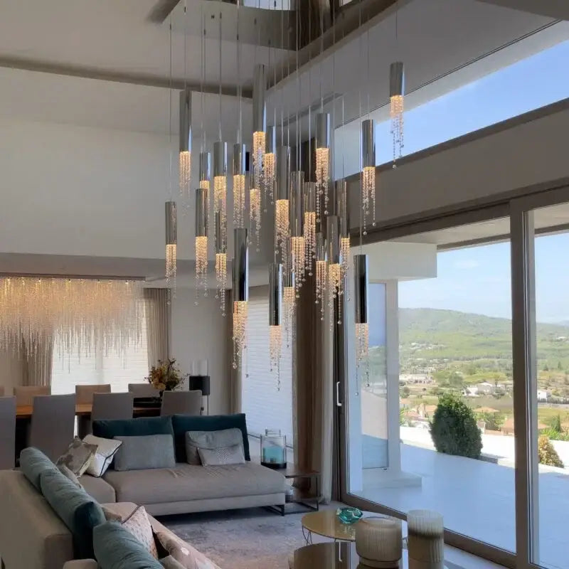 Warm Crystal Staircase Chandelier